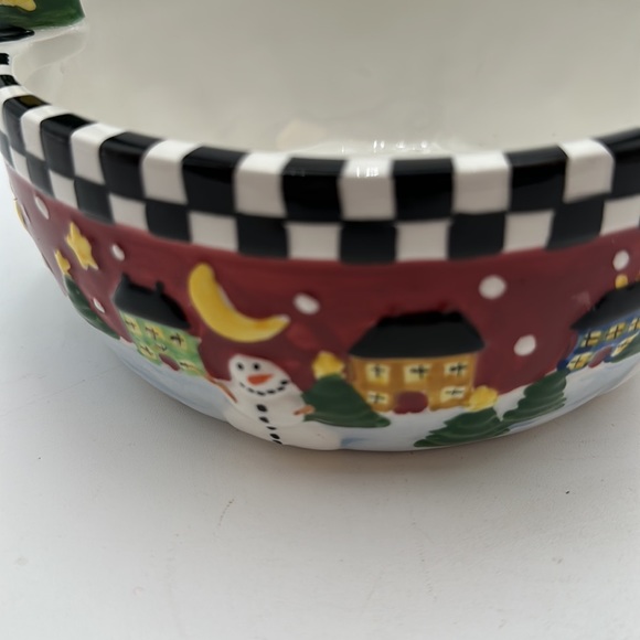 Ceramic Christmas Angel Basket Bowl Winter Scene Peace on Earth Palm Tree Co - Picture 9 of 16